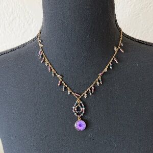 Vintage Elegant Brass and Purple Necklace